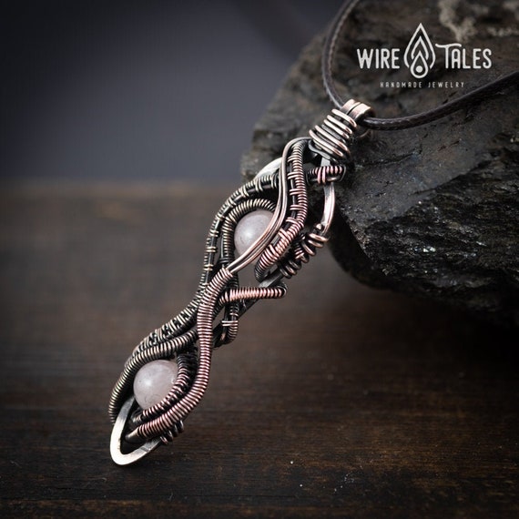 Rose Quartz Boho necklace, Unique Gifts, Copper jewelry, Wire Wrapped pendant, Gift for women, Gift for men, Hippie jewelry,Handmade Jewelry