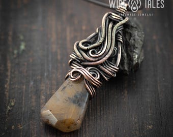 Wire Wrapped Agate Necklace - Copper Bohemian Yoga Jewelry