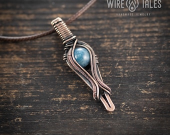 Kyanite wire wrapped pendant necklace, Handmade copper jewelry, crystal healing necklace, Unique gift for men or women