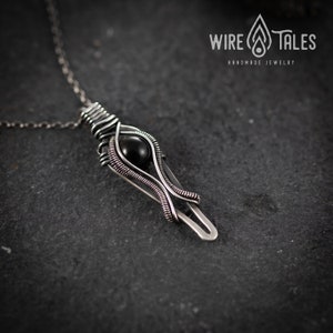 Wire wrapped Protection amulet pendant, Obsidian crystal Meditation necklace,mens gift ,Handmade Boho silver Jewelry, Unique Gifts for women