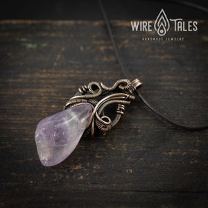 Elven Necklace Gift Wire Wrapped Pendant: Boho Amethyst Jewelry, Antique Copper Finish (Adjustable Cord, Unisex Anxiety Relief Accessory) image 6