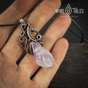 Elven Necklace Gift Wire Wrapped Pendant: Boho Amethyst Jewelry, Antique Copper Finish (Adjustable Cord, Unisex Anxiety Relief Accessory) image 2