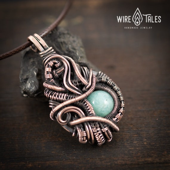 Wire wrapped Amazonite Gemstone necklace Hippie jewelry | Etsy
