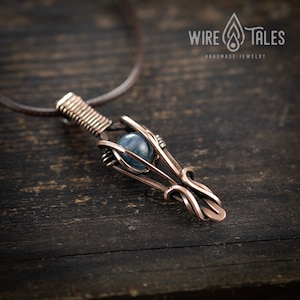 Kyanite wire wrapped pendant necklace, Handmade copper jewelry, crystal healing necklace, Unique gift for men or women