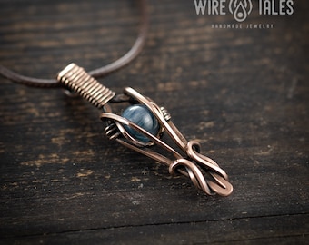 Kyanite wire wrapped pendant necklace, Handmade copper jewelry, crystal healing necklace, Unique gift for men or women