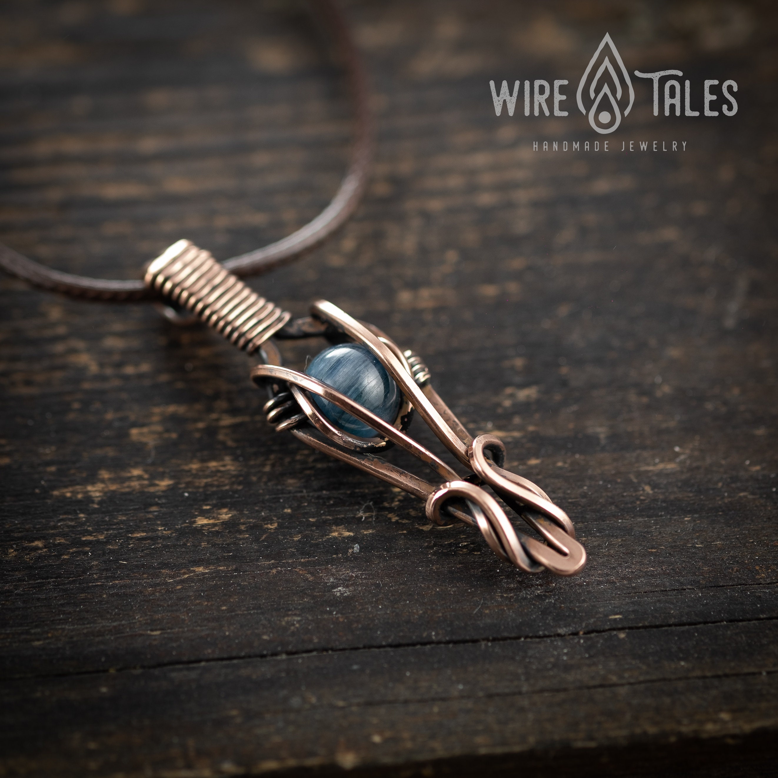 Kyanite Wire Wrapped Pendant Necklace, Handmade Copper Kyanite Wire Wrapped Pendant Necklace, Handmade Copper
