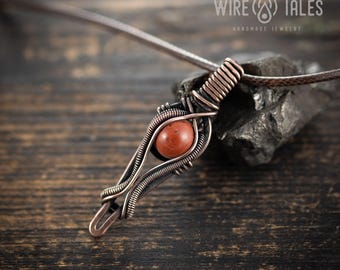 Red Jasper Anxiety Relief Necklace - Handmade Copper Wire Wrapped