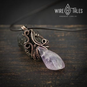 Elven Necklace Gift Wire Wrapped Pendant: Boho Amethyst Jewelry, Antique Copper Finish (Adjustable Cord, Unisex Anxiety Relief Accessory) image 5