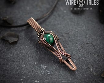 Malachite Pendant Necklace: Healing Crystal Jewelry (Copper Wire Wrap)
