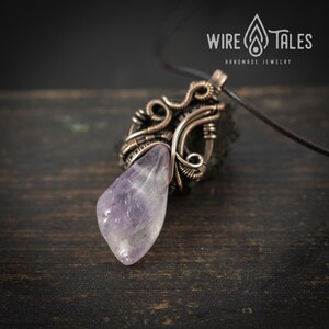 Elven Necklace Gift Wire Wrapped Pendant: Boho Amethyst Jewelry, Antique Copper Finish (Adjustable Cord, Unisex Anxiety Relief Accessory) image 3