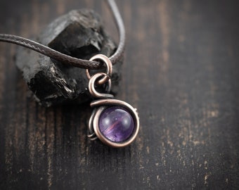 Amethyst healing crystal Necklace, Wire wrapped pendant, Gift for women, Gift for men, Hippie jewelry, copper jewelry, girlfriend gift,
