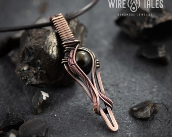 Obsidian  crystal Necklace, Wanderlust jewelry,Wire wrapped  Jewelry, Copper  jewelry,Gift for women,Unique christmas gifts,