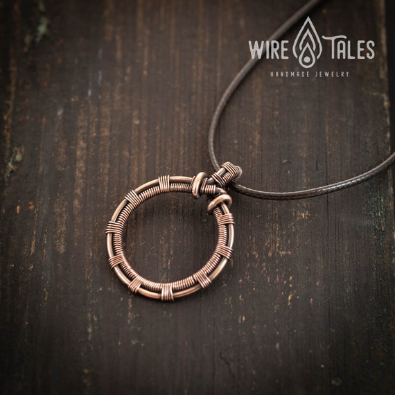 Wire Wrapped Copper Pendant Necklace Handmade Viking Jewelry