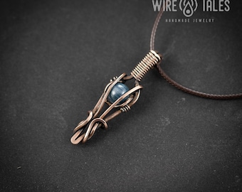 Blue Kyanite Pendant Necklace: Wire Wrapped Copper, Adjustable Cord