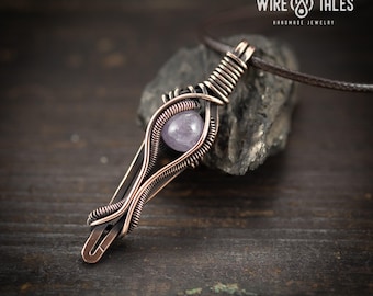 Amethyst Crystal Pendant Copper Wire Wrapped (Unisex Healing Necklace)