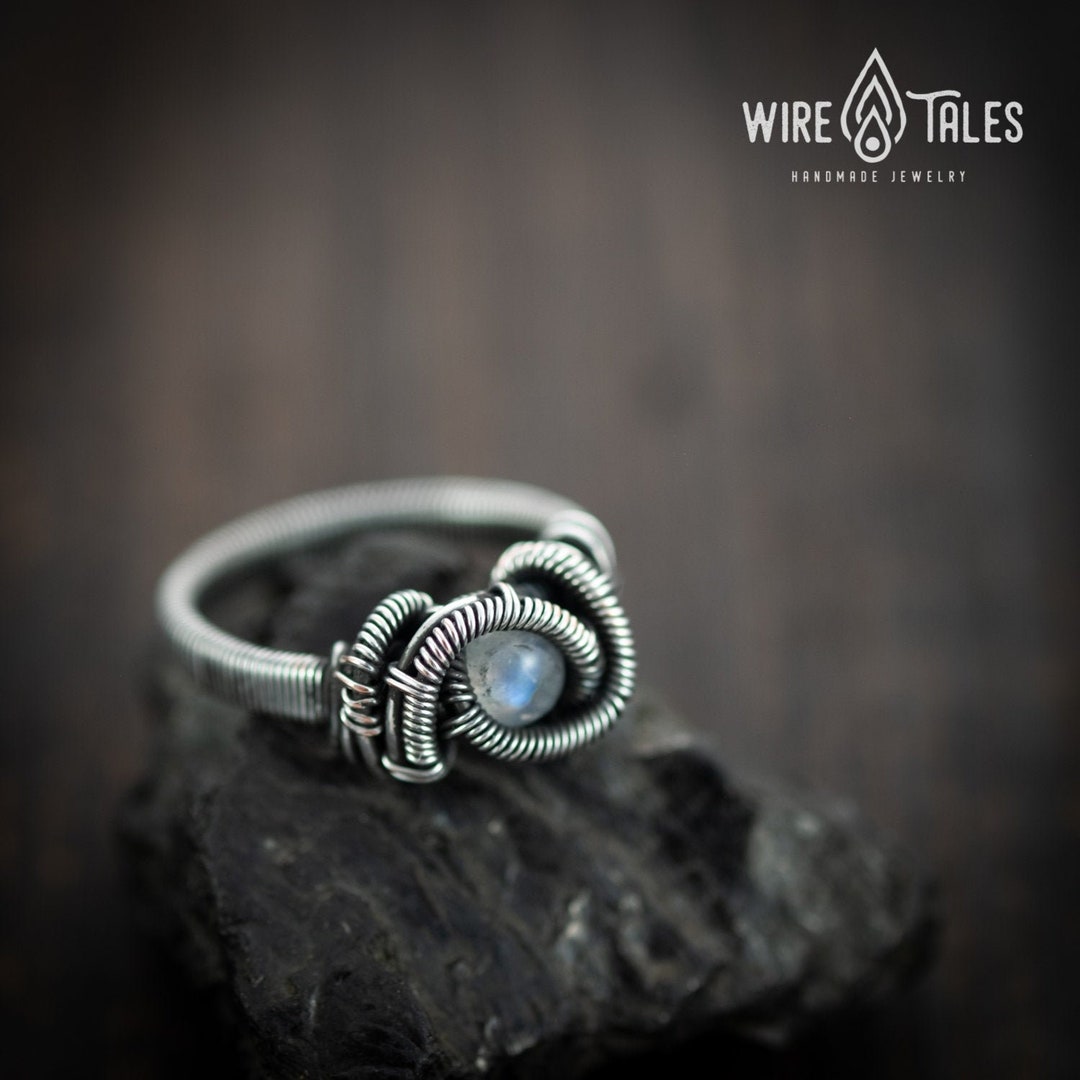 Moonstone Yoga Wire Wrapped Gemstone Crystal Ring, Wire Wrapped Jewelry