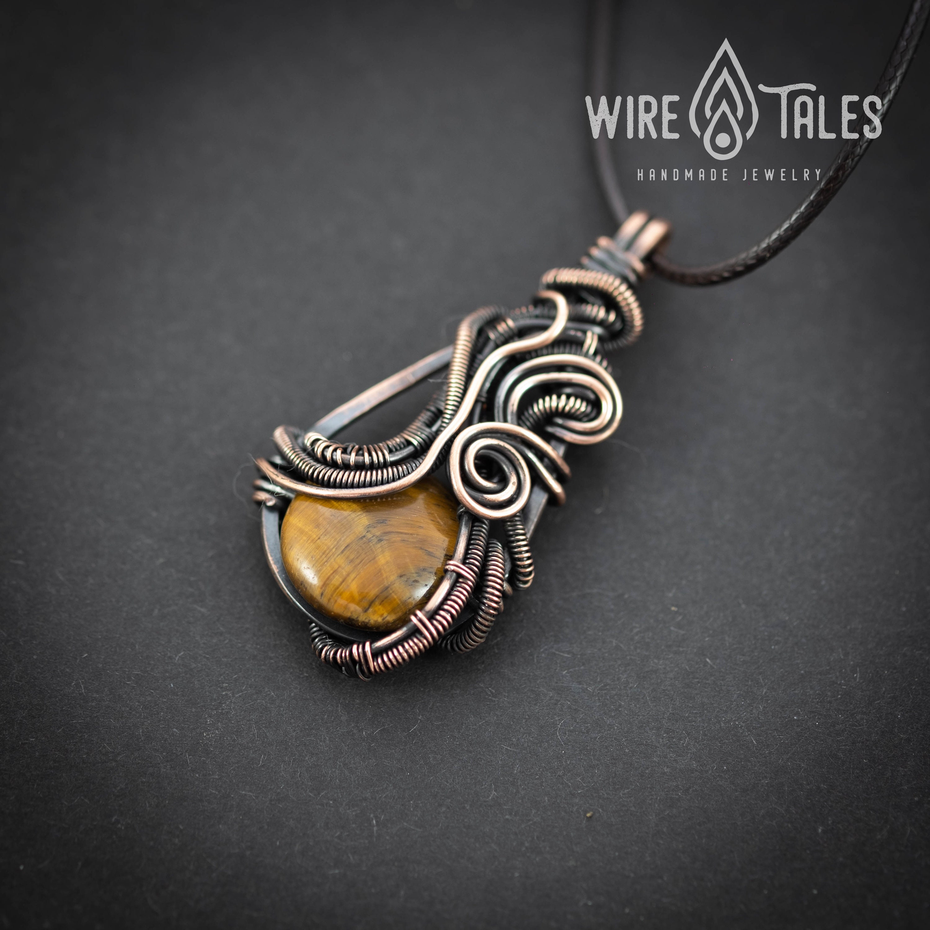 Tigers Eye Statement Necklace Wire Wrapped Copper Handmade - Etsy
