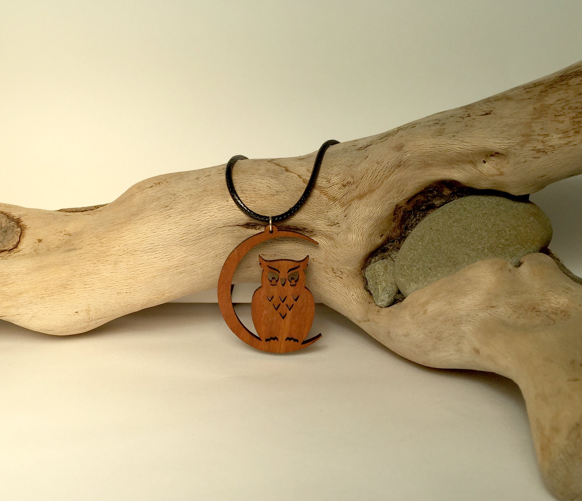 Owl Wood Pendant Necklace, Walnut Wood Pendant, Yoga Jewelry, Nature Jewelry, Natural Wood Necklace