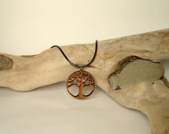 Tree of Life Wood Pendant, Cherry Wood Pendant, Yoga Jewelry, Nature Jewelry, Natural Wood Necklace