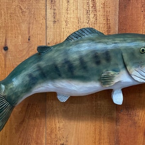 Chainsaw Carving Wood Large Mouth Bass Fish Rustic Hand Carved Bass Sculpture Folk Art