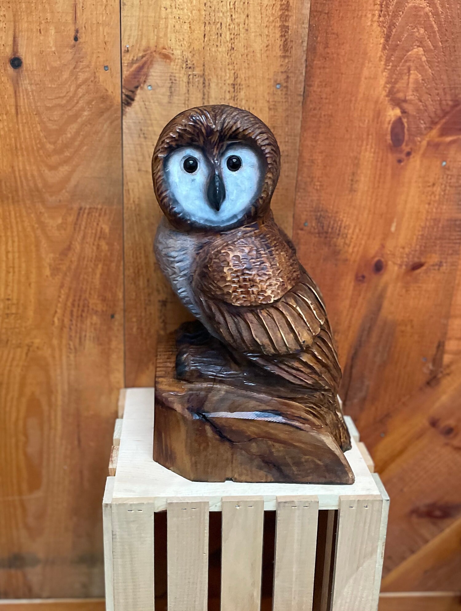 Barn Owl wood sculpture wall art Jason Tennant