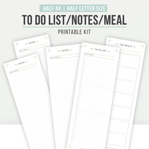 PRINTABLE NOTEPAD : To do list, notes & meal planner | Notebook pages, lined, dot grid, graph paper, checklist, weekly meal planner