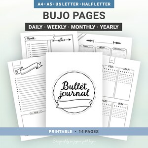 Illustrierte druckbare Seiten für Planer, undatierte Kalender, Wochen- und Tagesplaner, Notizseiten... A5, A4, US-Letter, halbe Größe