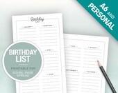 birthday tracker, year calendar Template Printable, birthday planner, Anniversary Diary, printable planner inserts for A6 & personal sizes