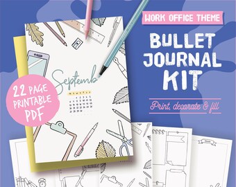 Printable bullet journal, work office theme, undated planner page bundle, hand drawn style planner templates, A4, A5, Letter,half size