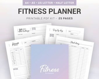 FITNESS PLANNER / Printable / fitness goals, food diary, fitness challenge, monthly and weekly follow-up, measurements tracker, sport...