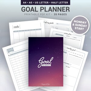 Zielplaner zum Ausdrucken, Aktionsplan, Liste der Ziele, undatierter Kalender & Planer, Mind Map, Vision Board, Einlagen A5, A4, Letter, halbe Größe