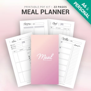 MEAL PLANNER Printable, Shopping list, recipe cards, preparation of meal, meals ideas, menus, kitchen inventory, A6 & personal size inserts image 1