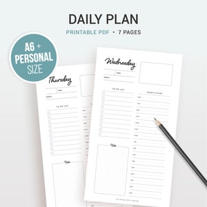 DAILY PLAN, undated daily planner, daily diary, printable planner, 366 pages, day on 1 page, DO1P, 7 days, A6 and personal size
