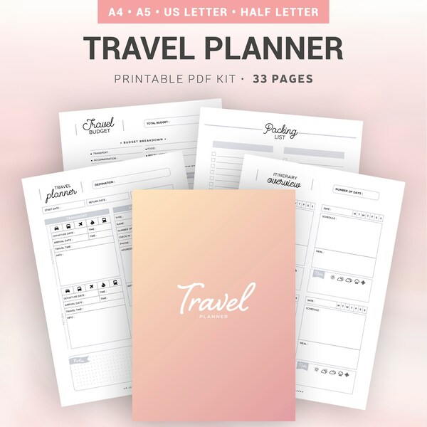 TRAVEL PLANNER / Printable / vacation planner, road map, travel budget, travel journal, packing list, pre-trip planning, itinerary