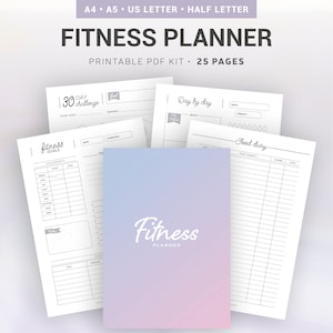 FITNESS PLANNER / Printable / fitness goals, food diary, fitness challenge, monthly and weekly follow-up, measurements tracker, sport... image 1