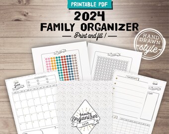 2024 FAMILY PLANNER, Printable, Family organizer, monthly calendar, task planning, meal planner, stickers, parent & kid planner