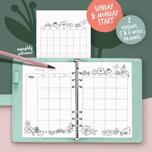 Printable pages for illustrated planner, coloring flower theme, undated planner pages, hand drawn style, page templates, A4, A5, Letter... image 7