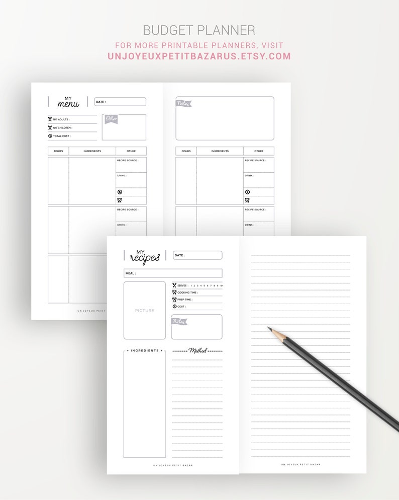 MEAL PLANNER Printable, Shopping list, recipe cards, preparation of meal, meals ideas, menus, kitchen inventory, A6 & personal size inserts image 7