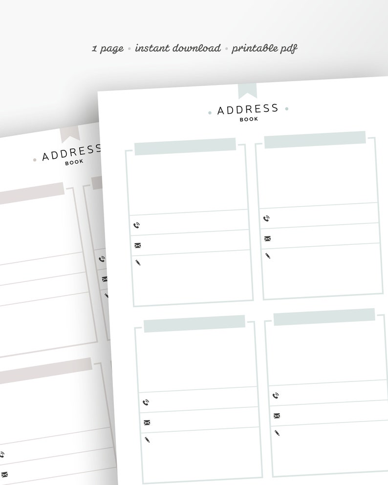 Address book printable, fillable PDF, contact phone number, contact page in 3 colours, planner insert A4, A5, letter & half size image 2