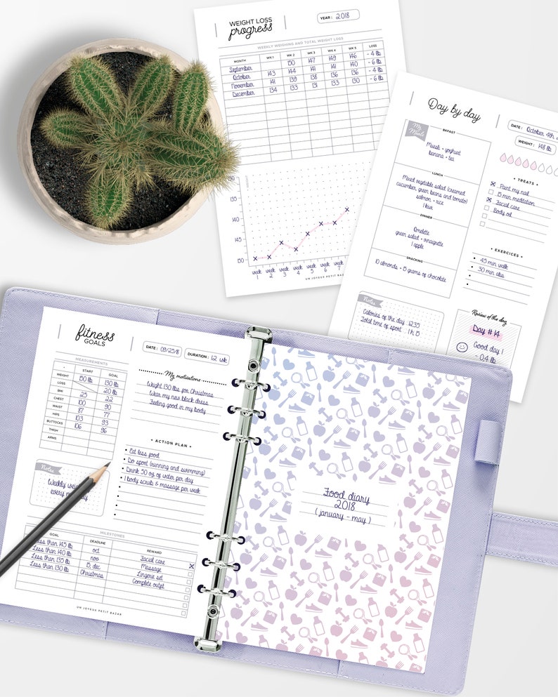 FITNESS PLANNER / Printable / fitness goals, food diary, fitness challenge, monthly and weekly follow-up, measurements tracker, sport... image 9