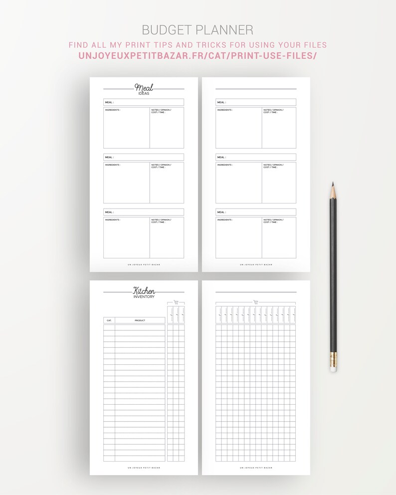 MEAL PLANNER Printable, Shopping list, recipe cards, preparation of meal, meals ideas, menus, kitchen inventory, A6 & personal size inserts image 8