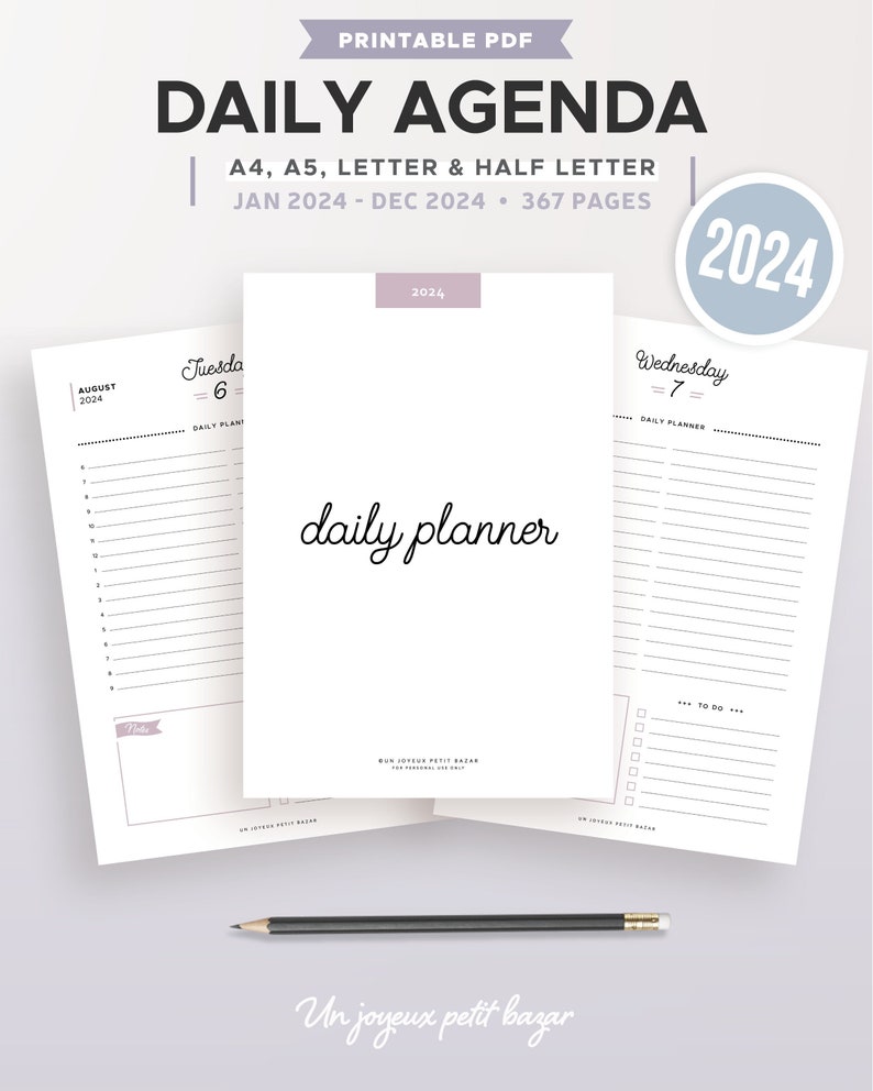 2024 DAILY PLANNER PRINTABLE Agenda Refill Pdf Diary Etsy Australia