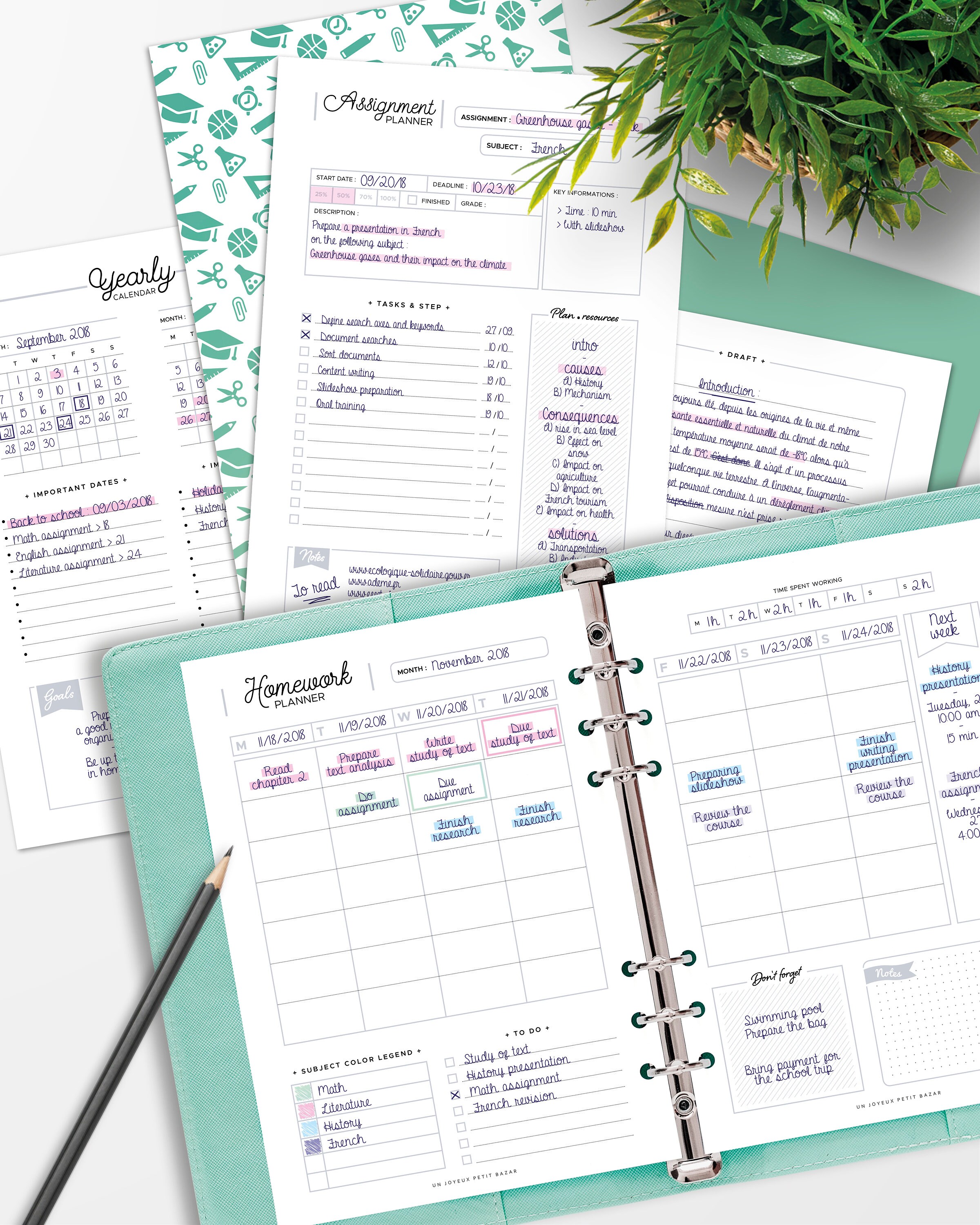 STUDENT PLANNER / Printable / Homework Planner, School, Lesson Planner ...