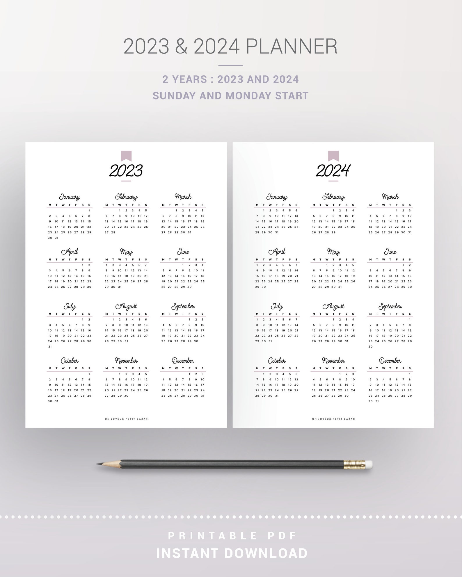 2023 and 2024 Yearly Calendar Printable Yearly Planner - Etsy Hong Kong