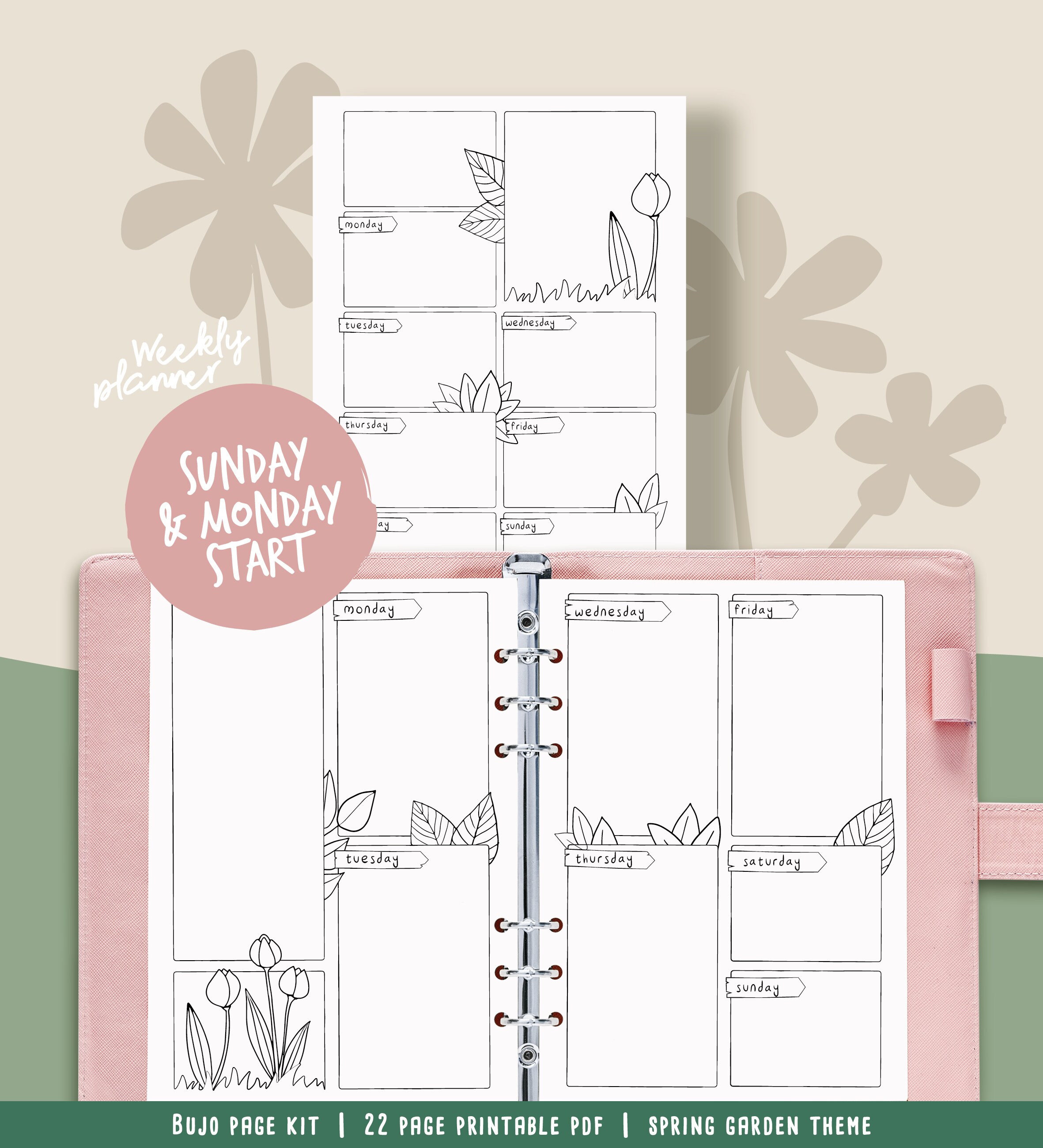 Printable Pages for Illustrated Planner, Coloring Spring Theme, Undated ...