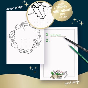 Printable pages for illustrated planner, Christmas & winter theme, undated planner pages, hand drawn style, page templates, A4, A5, Letter image 2
