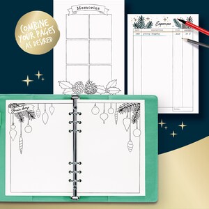 Printable pages for illustrated planner, Christmas & winter theme, undated planner pages, hand drawn style, page templates, A4, A5, Letter image 6
