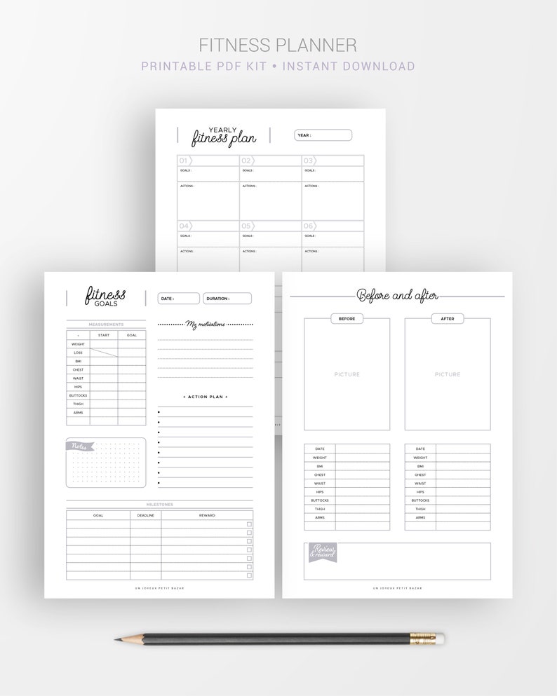 FITNESS PLANNER / Printable / fitness goals, food diary, fitness challenge, monthly and weekly follow-up, measurements tracker, sport... image 2