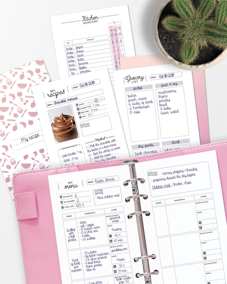 MEAL PLANNER Printable, Shopping list, recipe cards, preparation of meal, meals ideas, menus, kitchen inventory, A6 & personal size inserts image 9