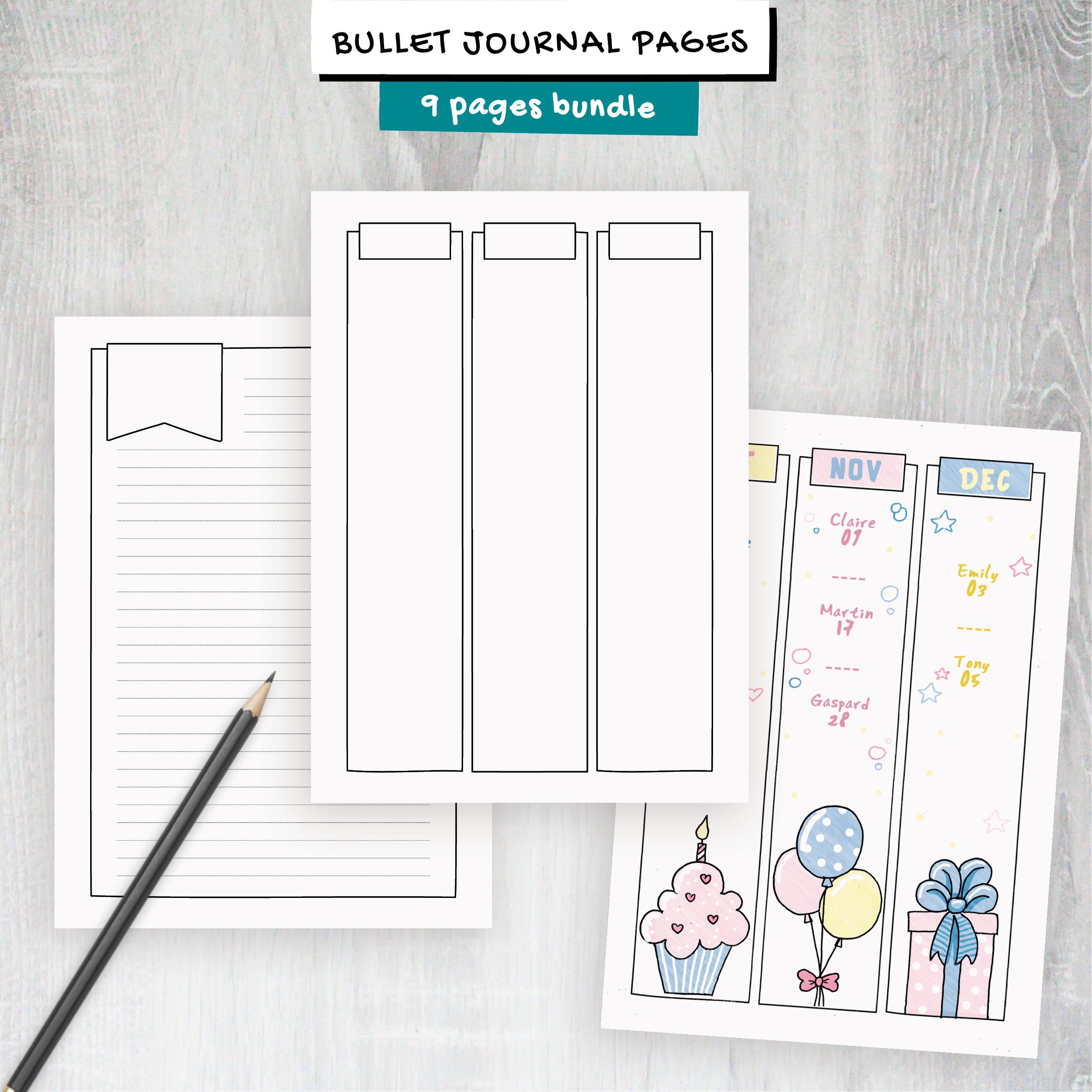 Illustrated Printable Pages Page Templates for Bullet Dotted - Etsy
